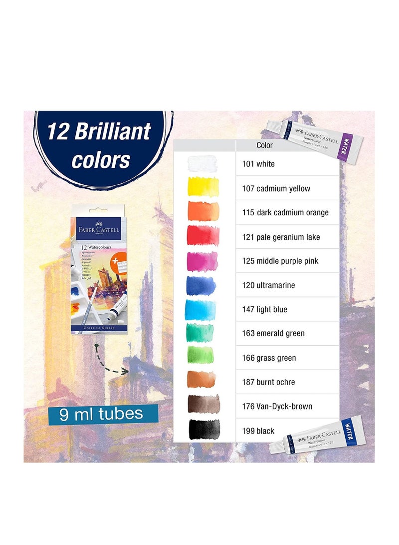 FABER-CASTELL أنابيب ألوان مائية مكونة من 12 قطعة مع لوحة ألوان - Image 3