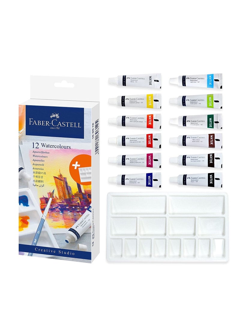 FABER-CASTELL أنابيب ألوان مائية مكونة من 12 قطعة مع لوحة ألوان - Image 1