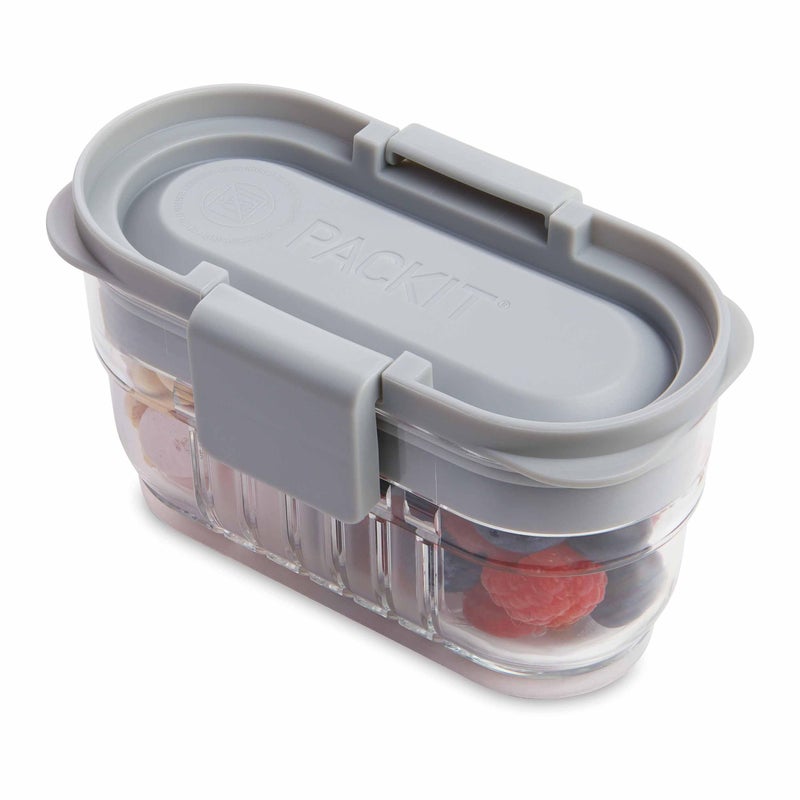PackIt Mod Mini Bento Food Storage Container  Steel Gray  Shatterproof Crystal Clear Base  with Leak-resistant Divider and Lid  Microwavable  Dishwasher Safe  Designed for Snacks  1 Cup Capacity - Image 2