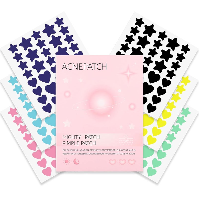 CCbeauty Pimple Patches for Face 2 Size 216 Counts Acne Patches Star Sticker Colorful Hydrocolloid Patches for Covering Zits and Blemishes Marigold Extract Acne Spot Dots Treatment for Face