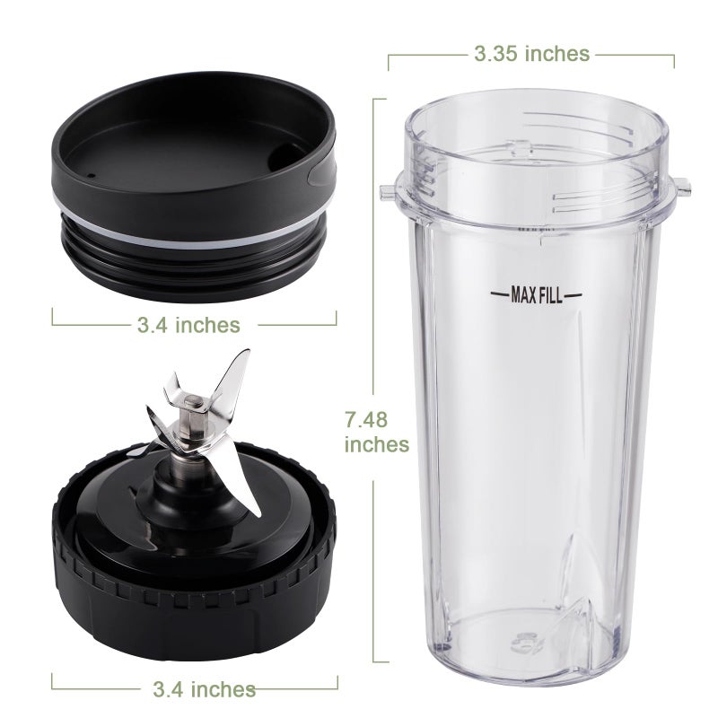 Equust 5-piece Blender Cups Replacement for Ninja Single Serve 16oz Cups with Sip & Seal Lids, 6 Fins Extractor Blade Compatible with Ninja Blenders Pro BL660 BL663 BL663CO BL665Q BL740 BL770 - Image 3