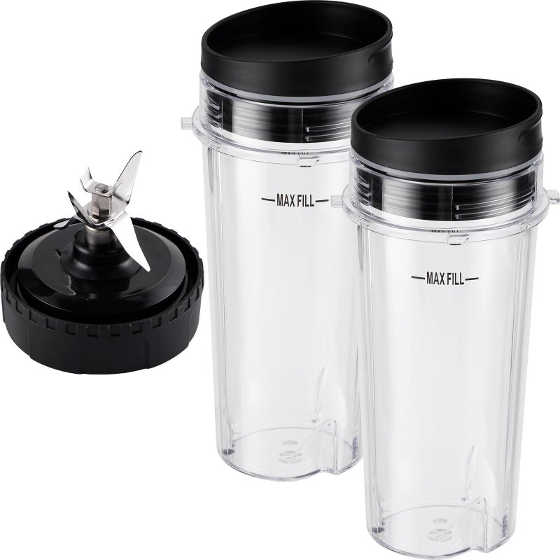 Equust 5-piece Blender Cups Replacement for Ninja Single Serve 16oz Cups with Sip & Seal Lids, 6 Fins Extractor Blade Compatible with Ninja Blenders Pro BL660 BL663 BL663CO BL665Q BL740 BL770 - Image 1