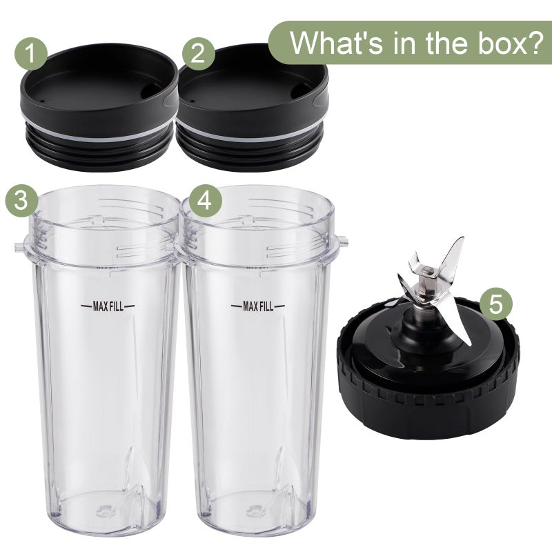 Equust 5-piece Blender Cups Replacement for Ninja Single Serve 16oz Cups with Sip & Seal Lids, 6 Fins Extractor Blade Compatible with Ninja Blenders Pro BL660 BL663 BL663CO BL665Q BL740 BL770 - Image 4