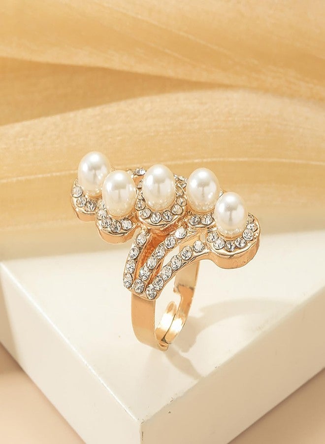 kepvrio Pearl Ring for Women Promise Stacking Pearl Rings Adjustable Open Pearl Finger Ring Trendy Personality Christmas Pearl Jewerly Prom Dress Jewerly - Image 2