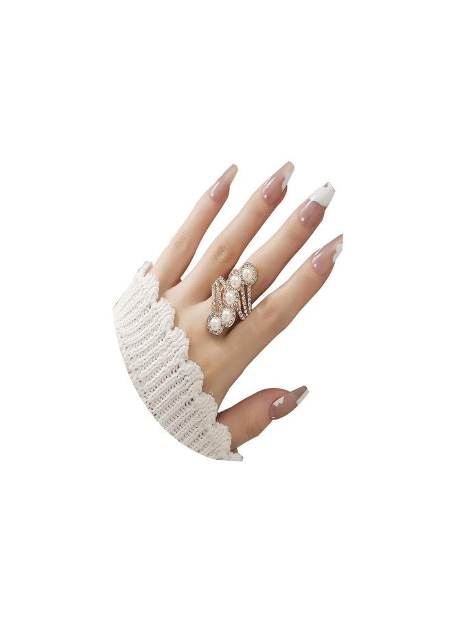 kepvrio Pearl Ring for Women Promise Stacking Pearl Rings Adjustable Open Pearl Finger Ring Trendy Personality Christmas Pearl Jewerly Prom Dress Jewerly - Image 1