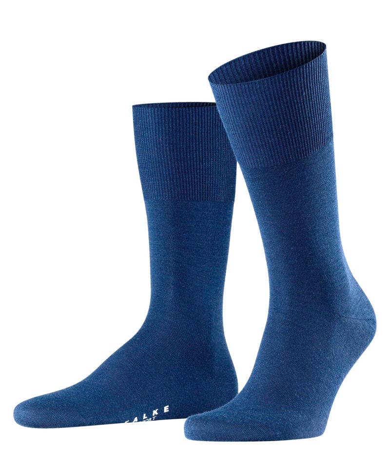 FALKE Men's Airport Socks, Light, Merino Wool Cotton, Crew Length, Classic Formal Socks, Trendy Work Clothing, Blue (Royal Blue 6000), 12.5-13.5, 1 Pair