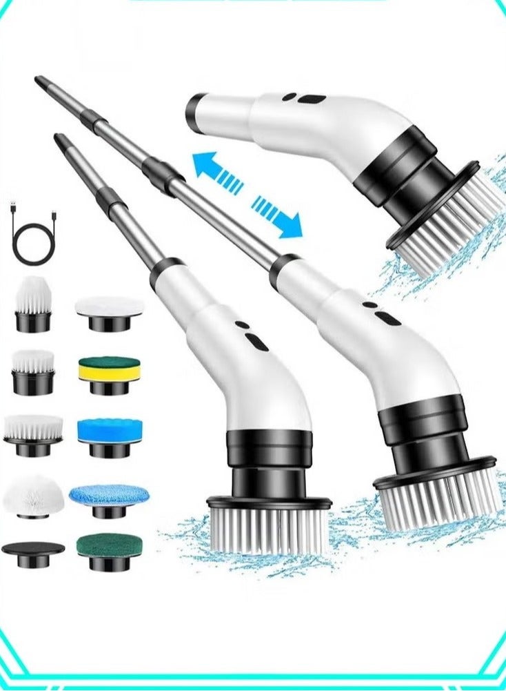 Multi-Function Electric Cleaning Brush Multifunctional Household with Adjustable Extension Handle, Wireless Electric Rotatable Brush For Bathroom Kitchen Toilet Cleaning Brush with 9 Interchangeable Drill Brush Heads - Image 1