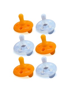 Baby Shusher Baby Shusher Pacifiers | 6pk of Soft Silicone Pacifiers | Hospital-Grade Silicone | Ventilated to Reduce Chafing | Baby Essentials for 0-6 Months Old | BPA & Latex Free | Orange/Clear  - Image 1