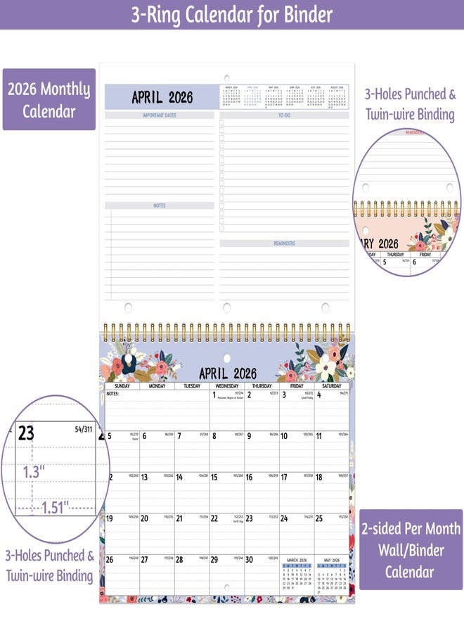 BowCuk 2026 Calendar - 2026 Wall Calendar, 11 x 8.5 In, Jan 2026 - Dec 2026, Small Monthly Calendar 2026, 3-Hole Punched Binder Calendar with Memo Pages, Ruled Blocks, Thick Paper, Holidays, To-dos ＆ Notes - Image 4