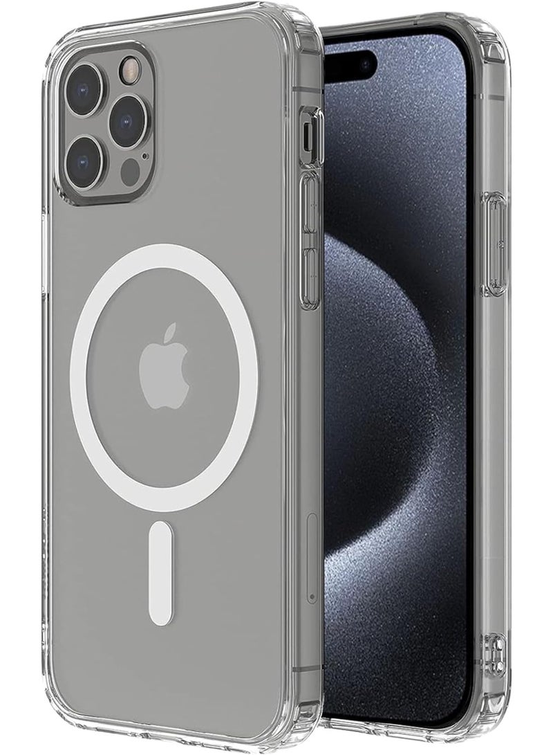 Clear Magnetic Case Compatible with iPhone 15 Pro with Wireless Charging, Soft Silicone TPU Bumper Cover, Thin Slim Fit Hard Back Shockproof Anti-Yellow Protective Case - Image 1