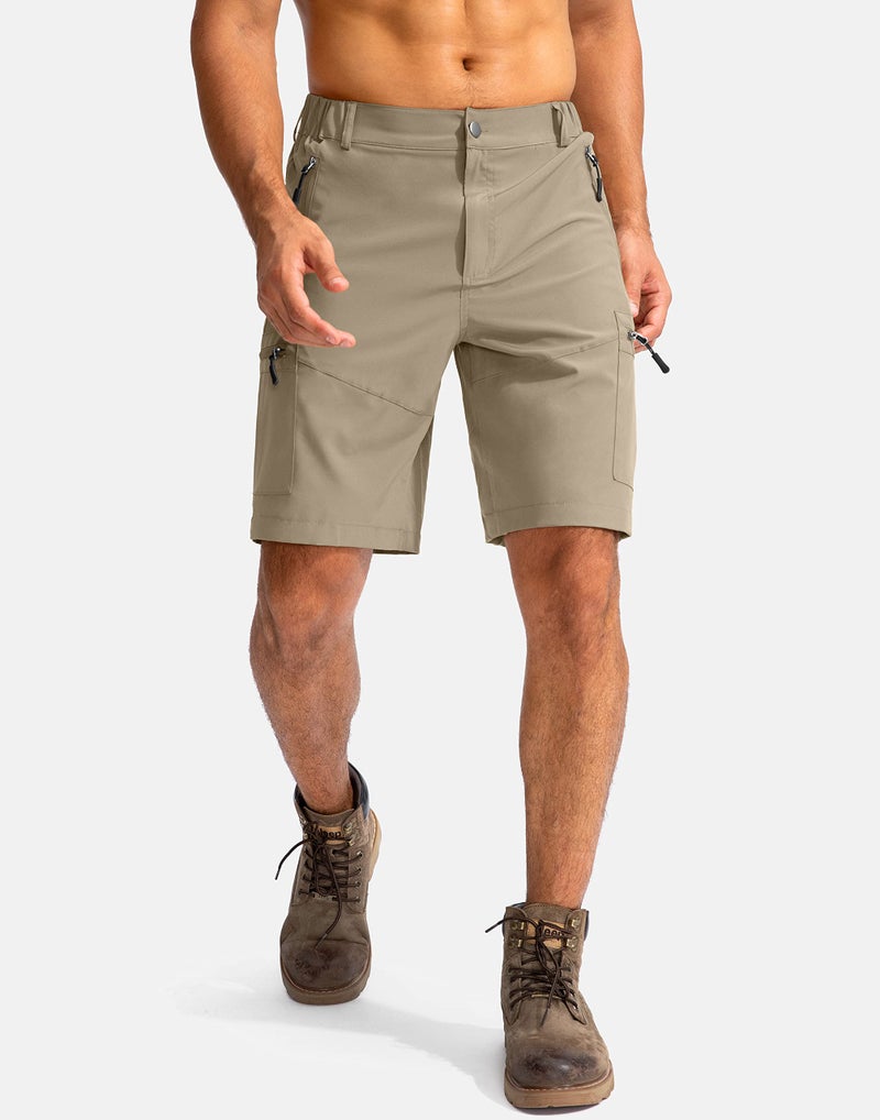 Pudolla Men's Hiking Cargo Shorts 9" Lightweight Outdoor Work Shorts for Men Travel Golf Camping Casual with 5 Zipper Pockets(Dusty Khaki Large) - Image 2