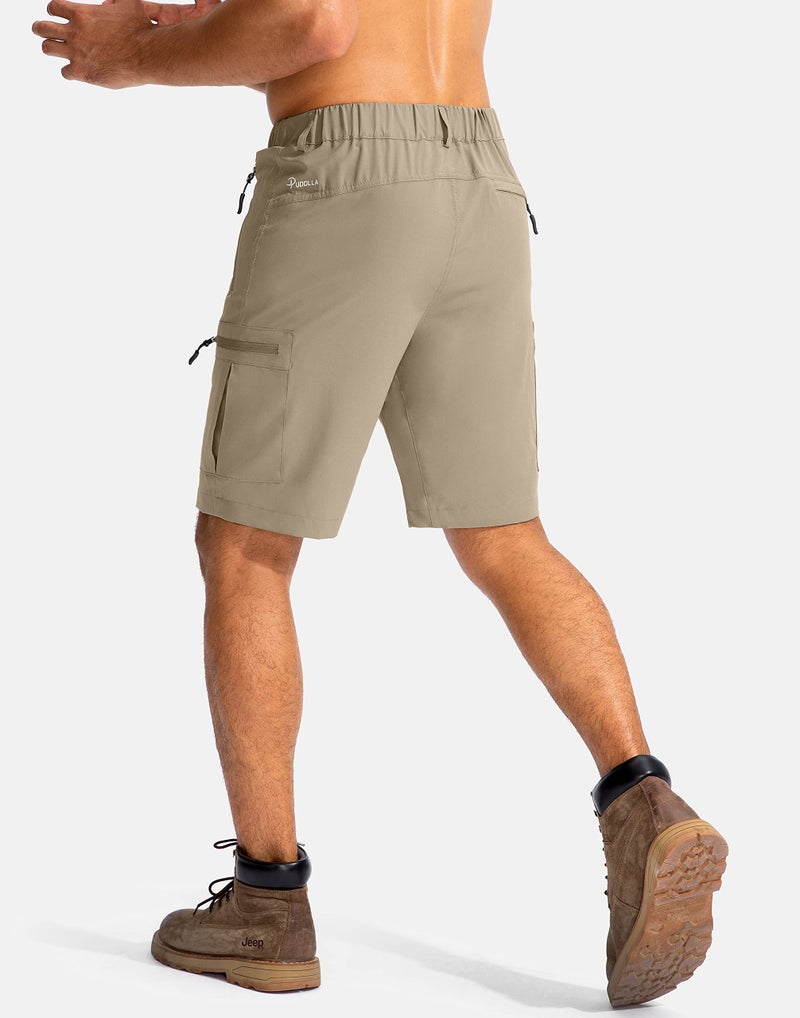 Pudolla Men's Hiking Cargo Shorts 9" Lightweight Outdoor Work Shorts for Men Travel Golf Camping Casual with 5 Zipper Pockets(Dusty Khaki Large) - Image 3