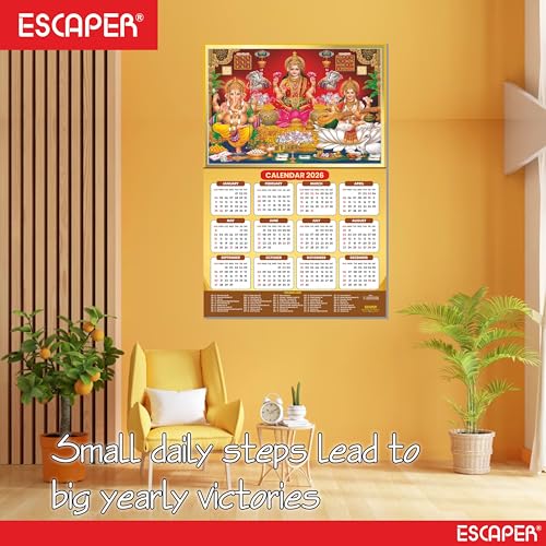 ESCAPER Laxmi Ji Religious Wall Calendar 2026 – 12 x 18 Inch, Laminated Hindu Calendar with Indian Holidays, Spiritual Wall Decor for Home, Office & Temple - Image 5