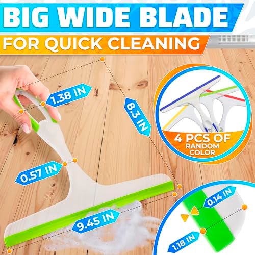 ALPENKOK 4Pcs 9.5” Hand Squeegee for Shower Glass - Durable Plastic Grip, Random Colors, Flexible Silicone Blade, Easy Hanging Hook, Lightweight Ergonomic Shower Squeegee for Glass Doors, Windows, and Tiles - Image 2