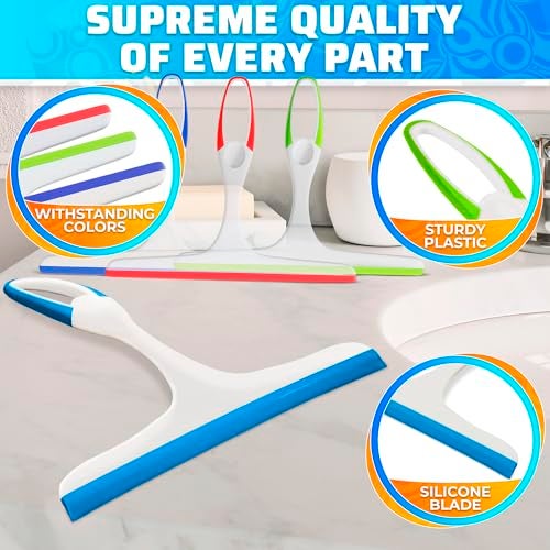 ALPENKOK 4Pcs 9.5” Hand Squeegee for Shower Glass - Durable Plastic Grip, Random Colors, Flexible Silicone Blade, Easy Hanging Hook, Lightweight Ergonomic Shower Squeegee for Glass Doors, Windows, and Tiles - Image 3
