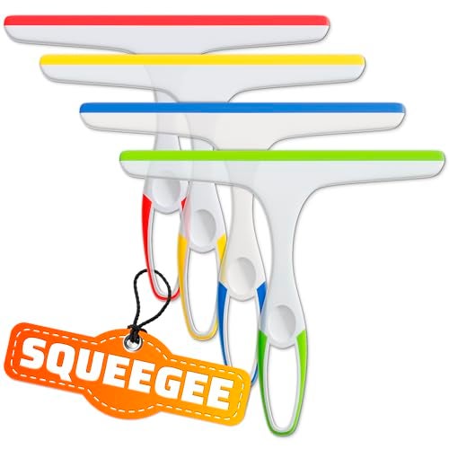 ALPENKOK 4Pcs 9.5” Hand Squeegee for Shower Glass - Durable Plastic Grip, Random Colors, Flexible Silicone Blade, Easy Hanging Hook, Lightweight Ergonomic Shower Squeegee for Glass Doors, Windows, and Tiles - Image 1
