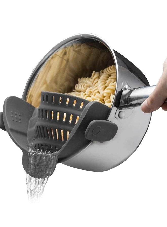 Generic Wide-mouth Silicone Drainer, Edge Drainage Clip for Pots – Anti-spill Strainer for Noodles, Vegetables, and Food – grey Color - Image 1
