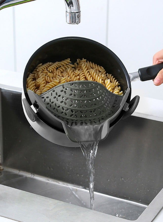 Generic Wide-mouth Silicone Drainer, Edge Drainage Clip for Pots – Anti-spill Strainer for Noodles, Vegetables, and Food – grey Color - Image 3