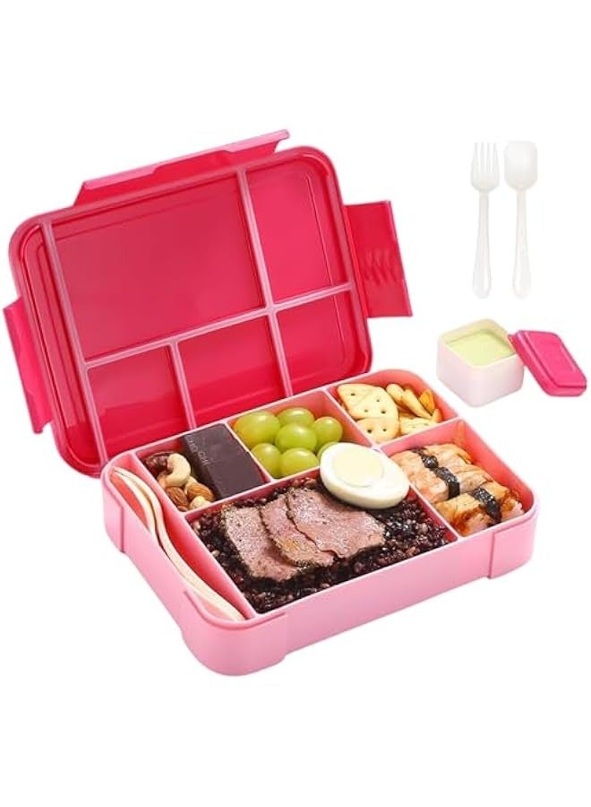 بيوينتي Lunch Box For Kids School, Bento Box Adult Lunch Box, Lunch Containers for Adults/Kids/Toddler, Leakproof with 1330ML-5 Compartment Microwave & Dishwasher(Pink) - Image 1