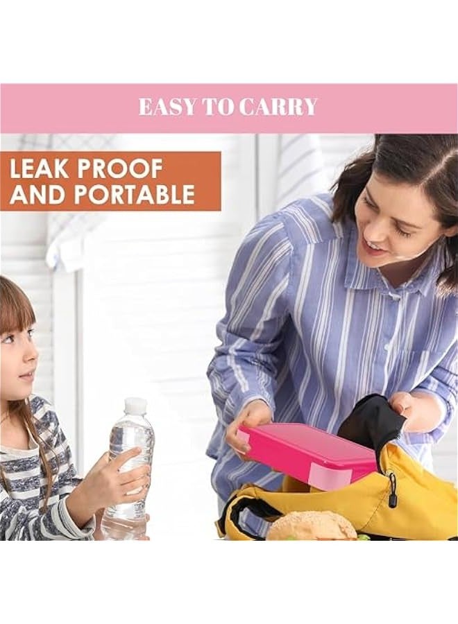 بيوينتي Lunch Box For Kids School, Bento Box Adult Lunch Box, Lunch Containers for Adults/Kids/Toddler, Leakproof with 1330ML-5 Compartment Microwave & Dishwasher(Pink) - Image 4