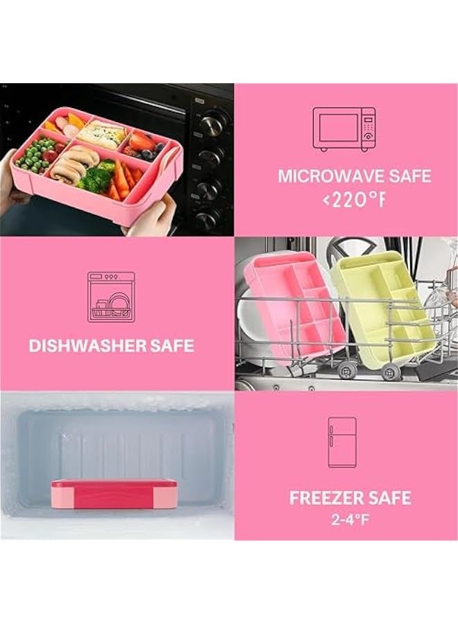 بيوينتي Lunch Box For Kids School, Bento Box Adult Lunch Box, Lunch Containers for Adults/Kids/Toddler, Leakproof with 1330ML-5 Compartment Microwave & Dishwasher(Pink) - Image 5