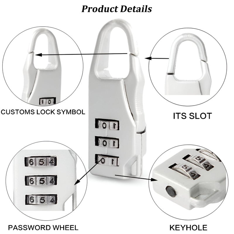 Mini Locks - A Set of Small Secure Combination Locks for Luggage and Backpacks, Adjustable and Reusable with 3-Digit Codes for Added Safety (option 4) - Image 3