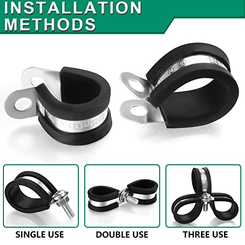 OURU 20pcs 3/4 Inch Stainless Steel Cable Clamps,Rubber Coated Cushioned Insulated Cable Clamp,Automotive Cable Wire Clamps,Pipe Clamps,Metal Clamp for Tube,Lines,Wire Cord Installation(Black,19mm) - Image 4