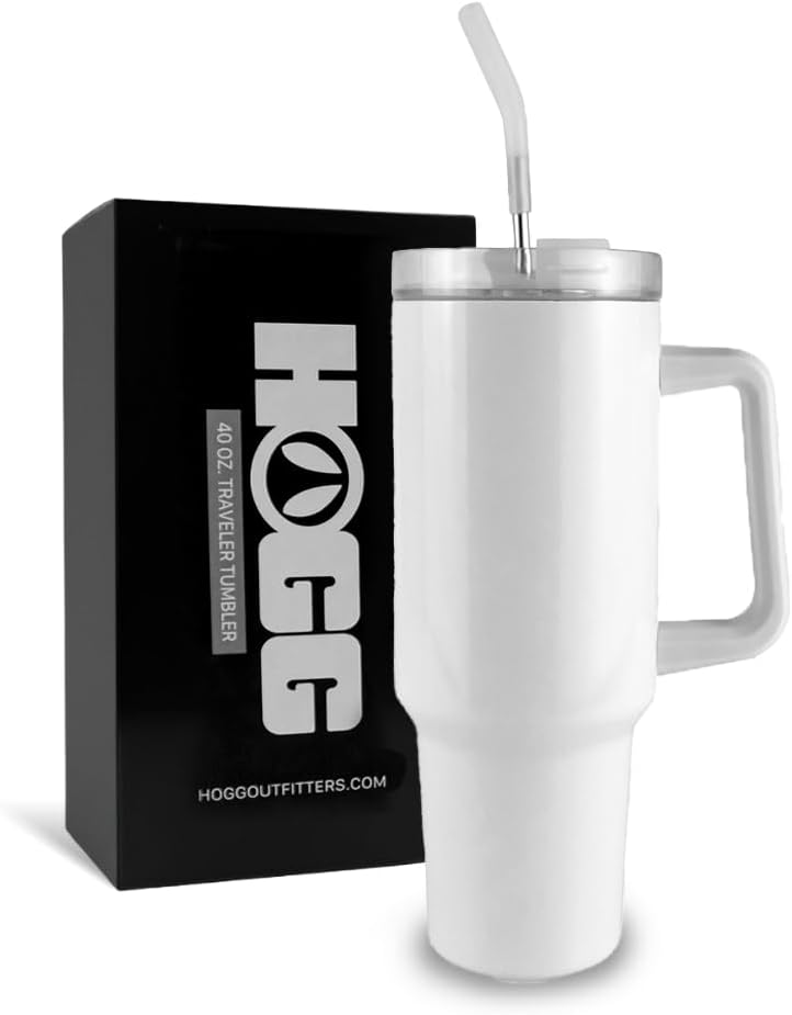 Hogg 40 Oz Sublimation Tumbler with Handle, White, Stainless Steel, Handle Tumbler, 40 Oz, Modern, Reusable, Insulated, Spillproof, Keeps Drinks Cold Up to 24 Hours - Image 1