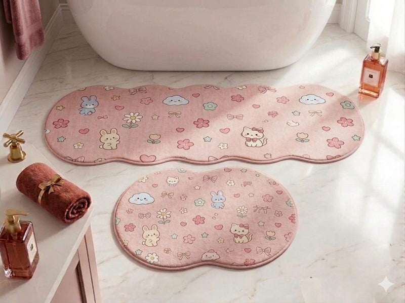 Kitchen Mat Oil Proof Non-Slip Kitchen Mat Set of 2 40cm x 60cm and 40cm x 120cm (Pink) Multi Shape - Image 2