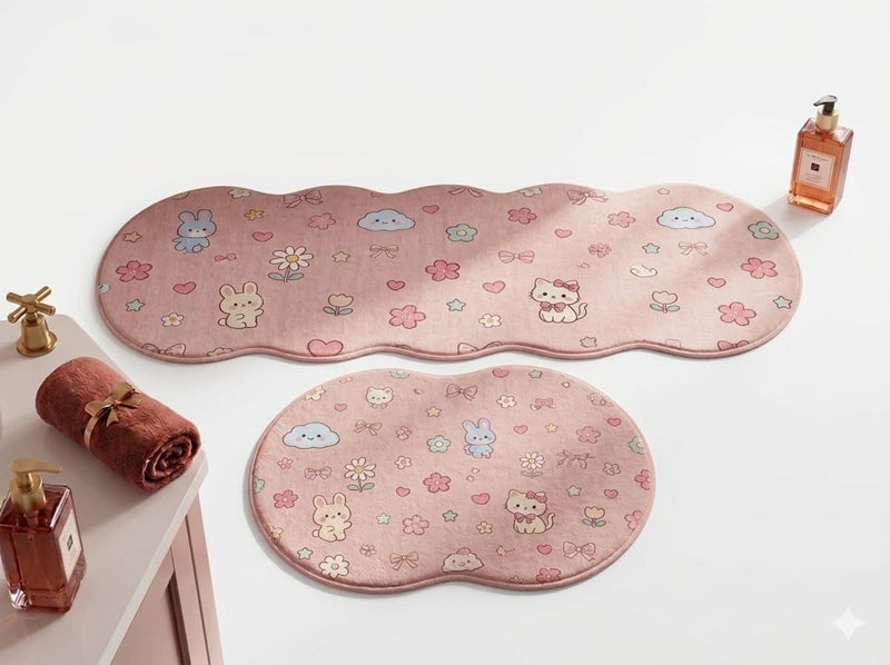 Kitchen Mat Oil Proof Non-Slip Kitchen Mat Set of 2 40cm x 60cm and 40cm x 120cm (Pink) Multi Shape - Image 1