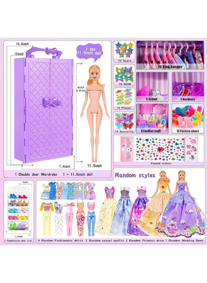 ibayda 91pcs 115 Inch Girl Doll with Clothes Accessories and Closet Princess Gowns Fashion Dresses Outfits Swimsuits Shoes Hangers Dress Up Toys for Girls Kids Toddlers Doll Included - Image 1
