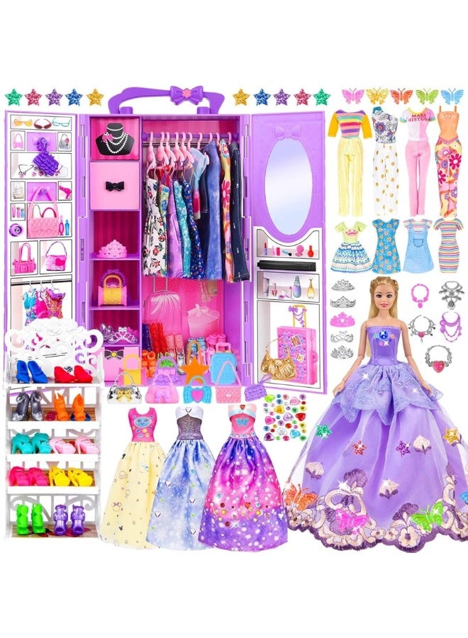 ibayda 91pcs 115 Inch Girl Doll with Clothes Accessories and Closet Princess Gowns Fashion Dresses Outfits Swimsuits Shoes Hangers Dress Up Toys for Girls Kids Toddlers Doll Included - Image 2