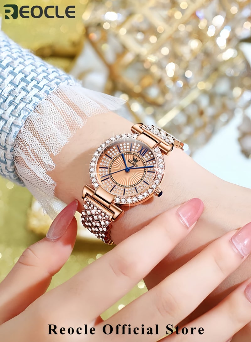 REOCLE Women's Luxury Wrist Watch Fashion Giltter Sparkle Bling Designed Quartz Precision with Roman Digital Dia for Women  - Image 2
