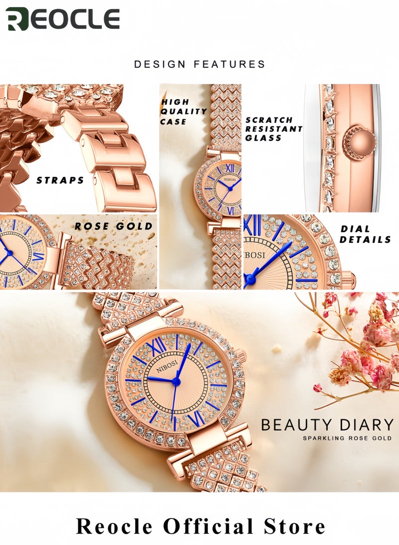 REOCLE Women's Luxury Wrist Watch Fashion Giltter Sparkle Bling Designed Quartz Precision with Roman Digital Dia for Women  - Image 4