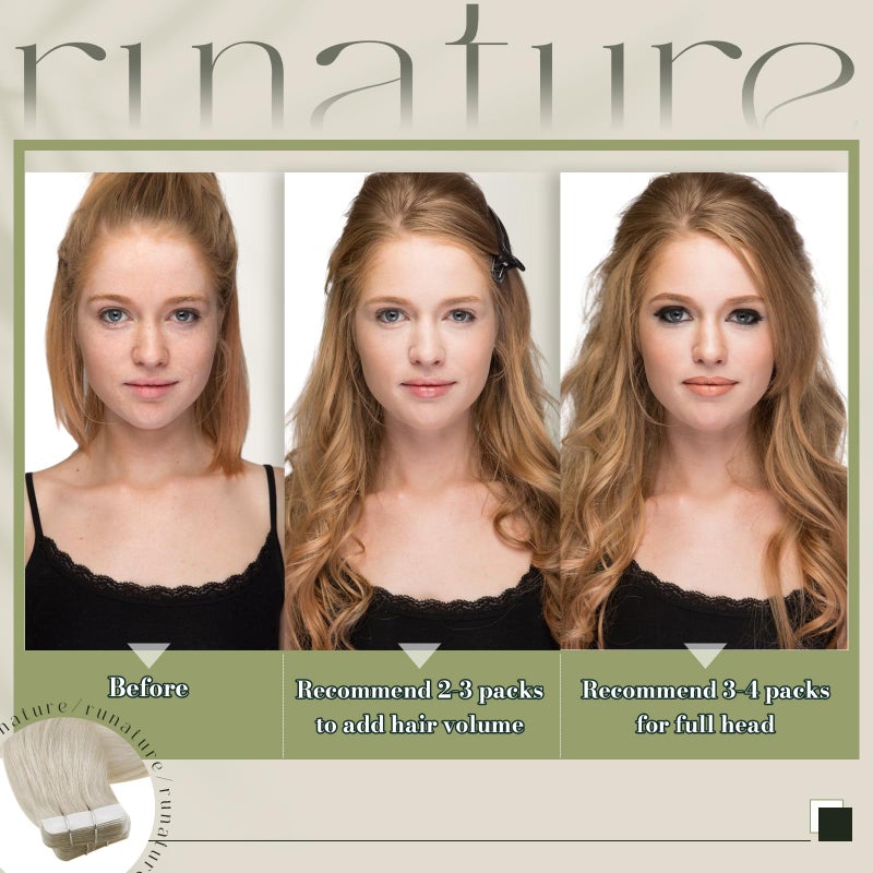 RUNATURE Blonde Tape in Hair Extensions Human Hair 18 Inch Tape in Extensions Platinum Blonde Tape Ins Human Hair Extensions Seamless Skin Weft Glue in Real Hair Extensions Can Be Dyed 50g 20pcs - Image 2