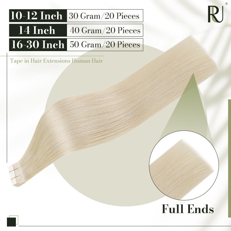RUNATURE Blonde Tape in Hair Extensions Human Hair 18 Inch Tape in Extensions Platinum Blonde Tape Ins Human Hair Extensions Seamless Skin Weft Glue in Real Hair Extensions Can Be Dyed 50g 20pcs - Image 3
