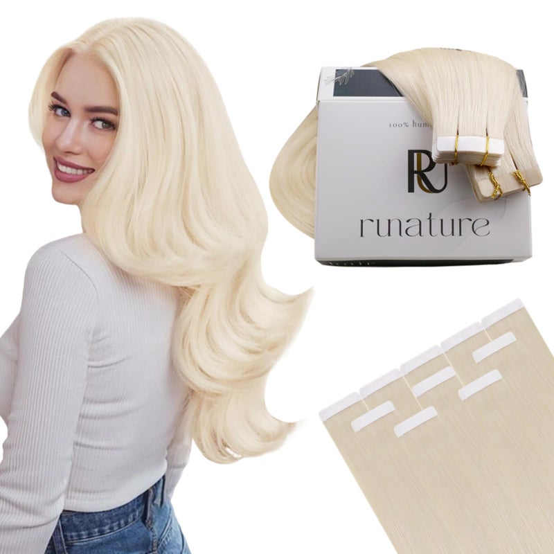 RUNATURE Blonde Tape in Hair Extensions Human Hair 18 Inch Tape in Extensions Platinum Blonde Tape Ins Human Hair Extensions Seamless Skin Weft Glue in Real Hair Extensions Can Be Dyed 50g 20pcs - Image 1