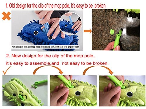 Xifando Mini Microfiber Chenille Cartoon Flat Dust Mop for Children,Detachable,360 Degree Rotation, Extension-Type (Green) - Image 5