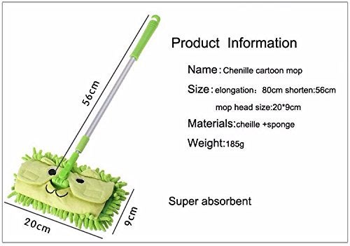 Xifando Mini Microfiber Chenille Cartoon Flat Dust Mop for Children,Detachable,360 Degree Rotation, Extension-Type (Green) - Image 2