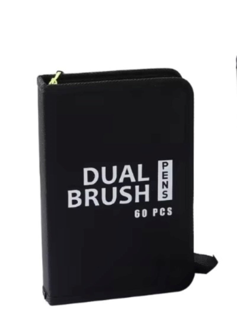 هويتك مجموعة أقلام مزدوجة الفرشاة مكونة من 60 قطعة مع حقيبة بسحاب للرسم والتلوين - Image 2