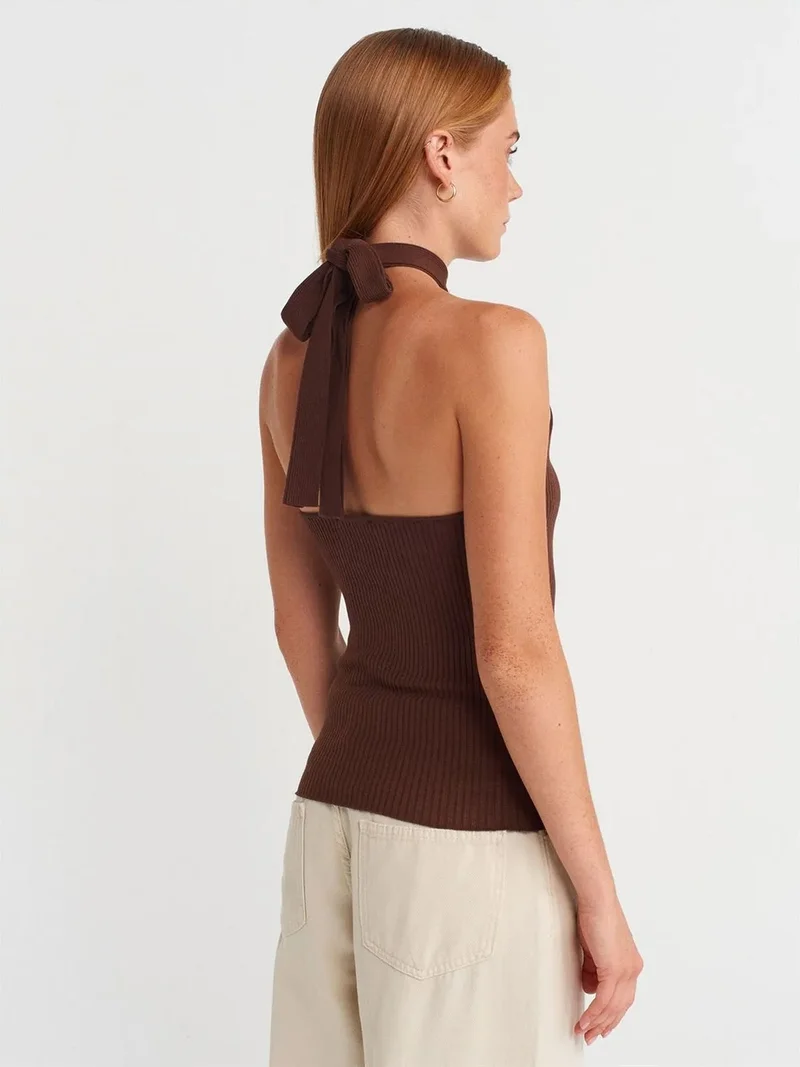 ديلفين DILVIN Ribbed Halterneck Slim-fit Blouse