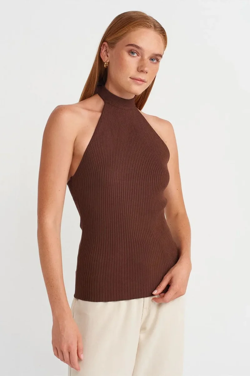 DILVIN Ribbed Halterneck Slim-fit Blouse