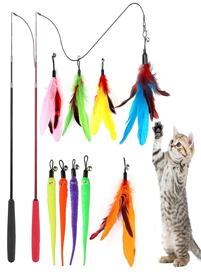 S SMITEX Cat Feather Toys Cat Teaser Wand Toy with 2 Retractable Teaser Wand,5 Bird Feather Teaser Toy,4 Worm Teaser Cat Toy Interactive Cat Toy Wand Kitten Toys for Indoor Cats - Image 1