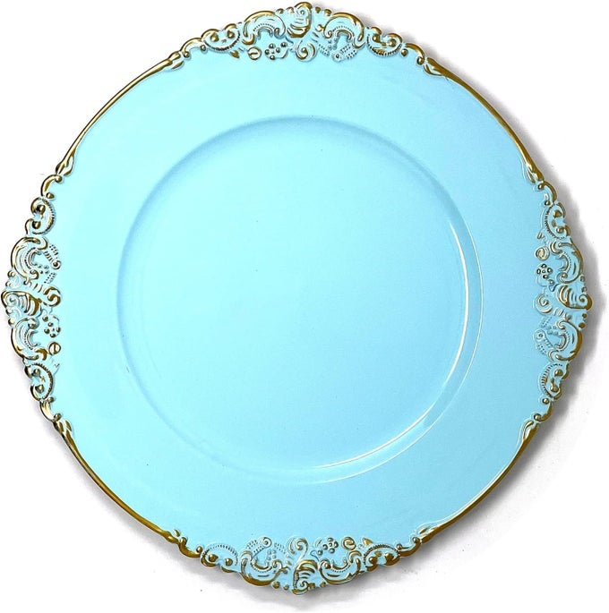 13INCH 6PACK HEAVY QUALITY ROUND CHARGER PLATESFLORAL TURQUOISEHD80382