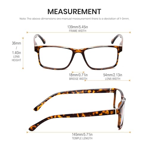 Calabria L2007 Full Rim Reading Glasses [Tortoise Havana/0.25 Lenses] Rectangular Eyeglasses for Men & Women | Trendy Modern Eyewear for Fashion, Reading, Travel | Vision Reading Glasses - Image 2