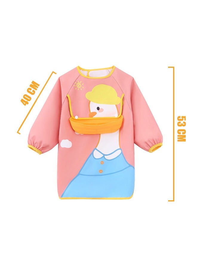 Beyond Long Sleeve Baby Bib Waterproof Feeding Bibs with Detachable Food Scraps Catcher Pocket (Pink+Yellow) - Image 2