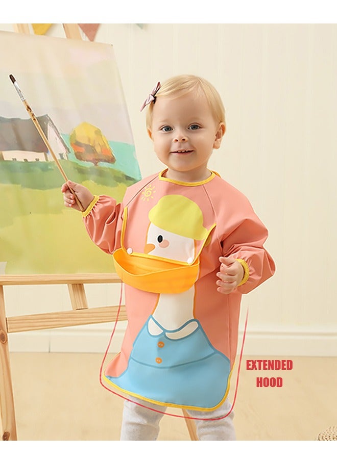Beyond Long Sleeve Baby Bib Waterproof Feeding Bibs with Detachable Food Scraps Catcher Pocket (Pink+Yellow) - Image 5