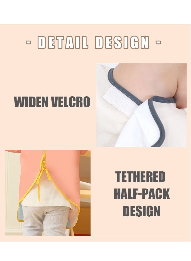 Beyond Long Sleeve Baby Bib Waterproof Feeding Bibs with Detachable Food Scraps Catcher Pocket (Pink+Yellow) - Image 4