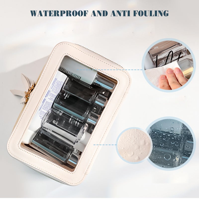 Transparent Women's Toiletry Bag Business Travel Waterproof Storage Large Capacity Handheld PU Double Layer Cosmetic Bag - Image 3