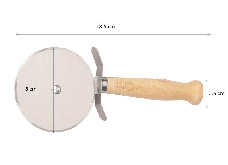 CherryBox Pizza Cutter with Wooden Handle Stainless Steel Big Size Wheel Pizza Cutter 8 cm - Image 2